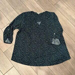 Beacon Teal Navy Dot-Print V-Neck Blouse